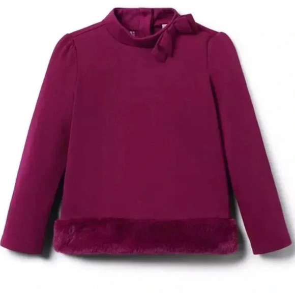 Janie and Jack burgundy FAUX FUR TRIM PONTE TOP girls size 12 - Picture 1 of 7